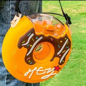 DONUTS WATER BOTTLE KIDS SCHOOL 13 Oz. cleaning sponge and strap yellow 6'x6'